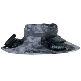 Outdoor Wide Brim Sun Hat With 2 Rechargeable Fans Solar Powered 3 Wind Speeds UPF50+ Breathable Waterproof Nylon Mesh (Color: Dark Grey Ink, size: One size)