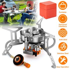 4000W Portable Camping Stove Piezo Ignition with Carrying Case (Color: Silver)