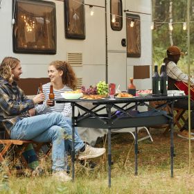 Portable Folding Camping Table With Adjustable Height Rustproof Carbon Steel Foldable Roll-Up Camping Table (Type: L Size with Net)