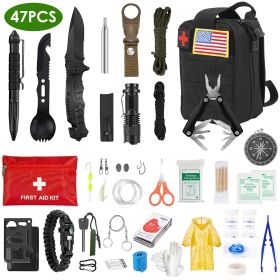 47Pcs Emergency Survival Kit with Pouch (Color: Black)