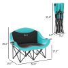 Folding Padded Double Camping Chair with Armrests, Cup Holders, Carry Bag