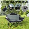 Padded Folding Double Camp Chair for Adults, with Armrests, Cup Holders, Carry Bag