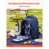 Picnic Backpack Bag for 2 Person with Insulated Cooler Compartment, Detachable Bottle/Wine Holder, Lightweight Blanket