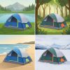 Easy Setup 2-4 Person Lightweight Dome Tent with Fly, Mesh Windows & Skylights