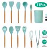 11Pcs Silicone Cooking Utensil Set Heat Resist Wooden Handle