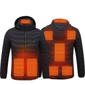 Winter Heated Jacket USB Electric Cotton Coat Zip-up Heater Thermal Clothing Heating Vest For Men (Option: Black Zone8-6XL)